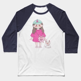 Cute little girl with a dog Baseball T-Shirt